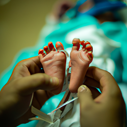תקריב של רגלי תינוק מוחזקות על ידי איש מקצוע רפואי, המייצג את הליך ברית המילה