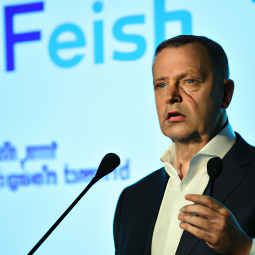 A photo of a government official giving a speech on the support for fintech startups in Israel.