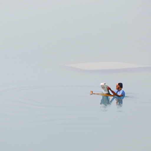 1. An image showing a person floating effortlessly on the Dead Sea, reading a newspaper